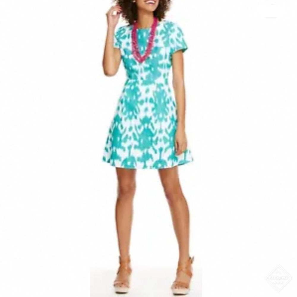 Vineyard Vines Ikat Women’s Green And White Pattern Lined Dress (10) New!